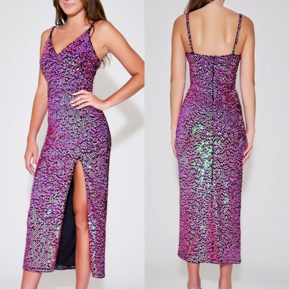 Tadashi Shoji Dresses & Skirts - Sho by Tadashi Shoji | Richie Pink Iridescent Sequin Midi Dress NWT